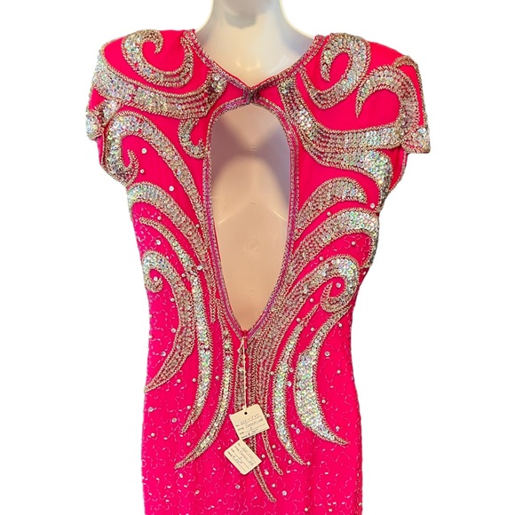 Vintage NWT Alyce Designs Fuschia Pink with Silver Sequins Full Length Dress - Picture 7 of 16